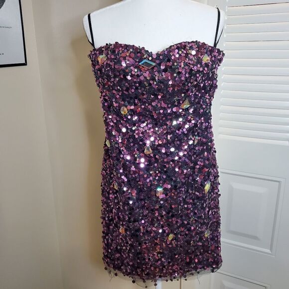 Poly usa pink sequin jeweled dress xs - Picture 2 of 12